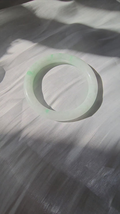 GUARDIAN | JAYDE Natural Grade-A Jadeite Bangle in Misty White with Green Patterns (56.7mm Round)