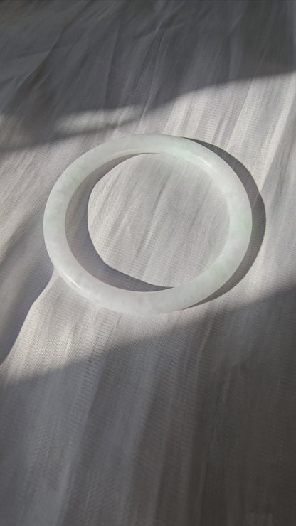 GUARDIAN | JAYDE Natural Grade-A Jadeite Bangle in Misty White with Light Green Patterns (55.6mm Thin Round)