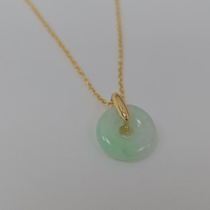 Guardian | Vintage Safekeeping 'Ping An' Jadeite Pendant in Pastel Green (13mm, 18K Gold Vermeil/Solid Gold)