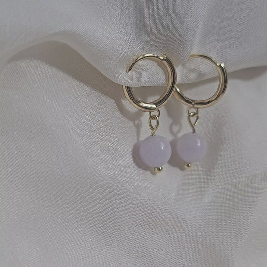 authentic minimalistic modern simple lavender purple jadeite jade sterling silver 14K gold vermeil huggie earrings