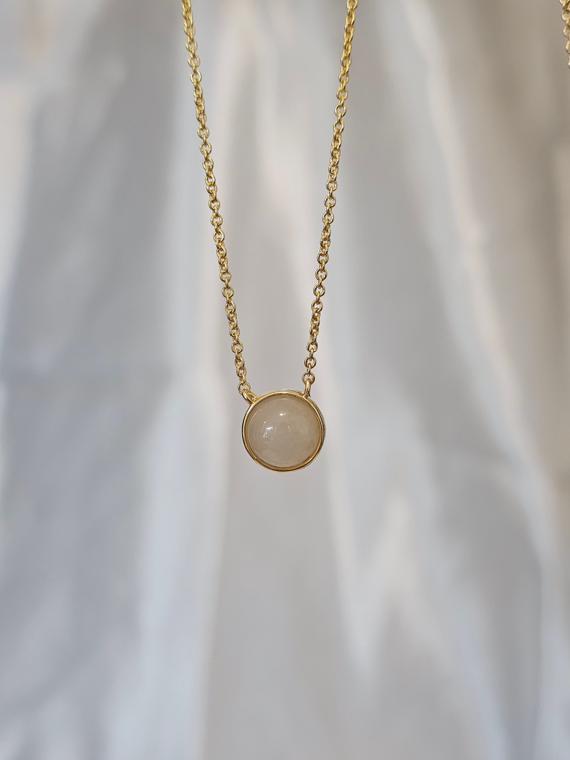 minimalistic modern simple round white jadeite jade 14K gold vermeil pendant