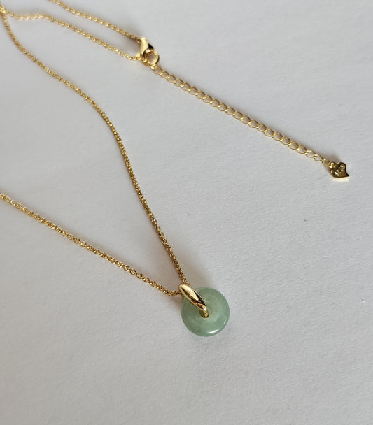 minimalistic modern simple green white jadeite donut ping an kou jade 14K gold vermeil pendant