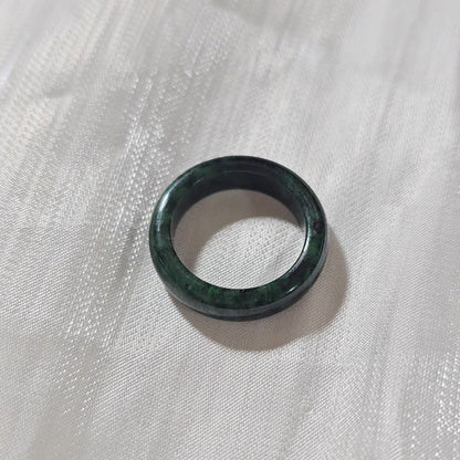 Yuan | Untreated Grade-A Jadeite Ring in Black Floral Green