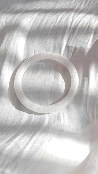 GUARDIAN | JAYDE Natural Grade-A Jadeite Bangle in Misty White (55.2mm Round)