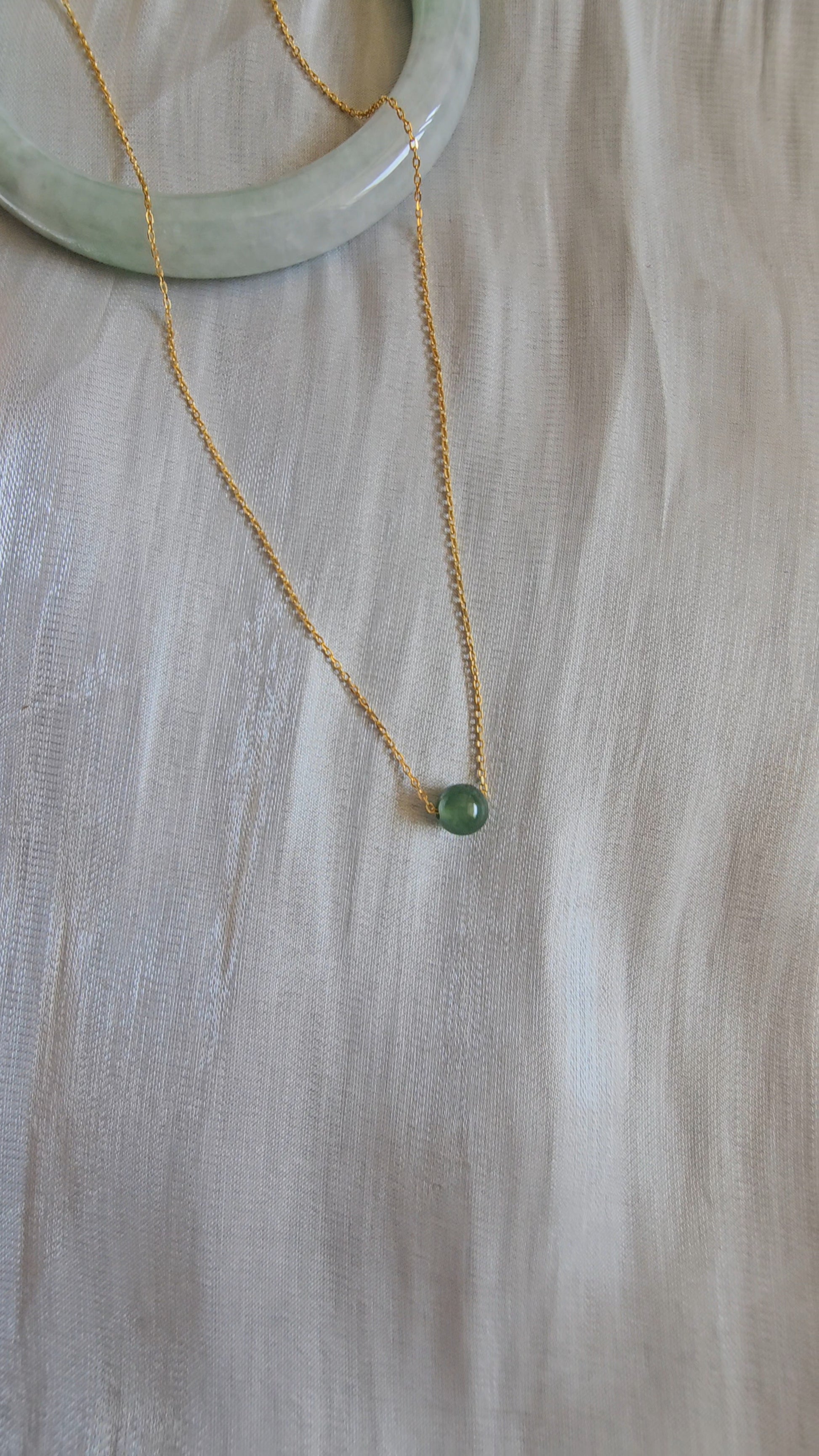 Yuan Minimalist Floating Jadeite Necklace in Forest Green