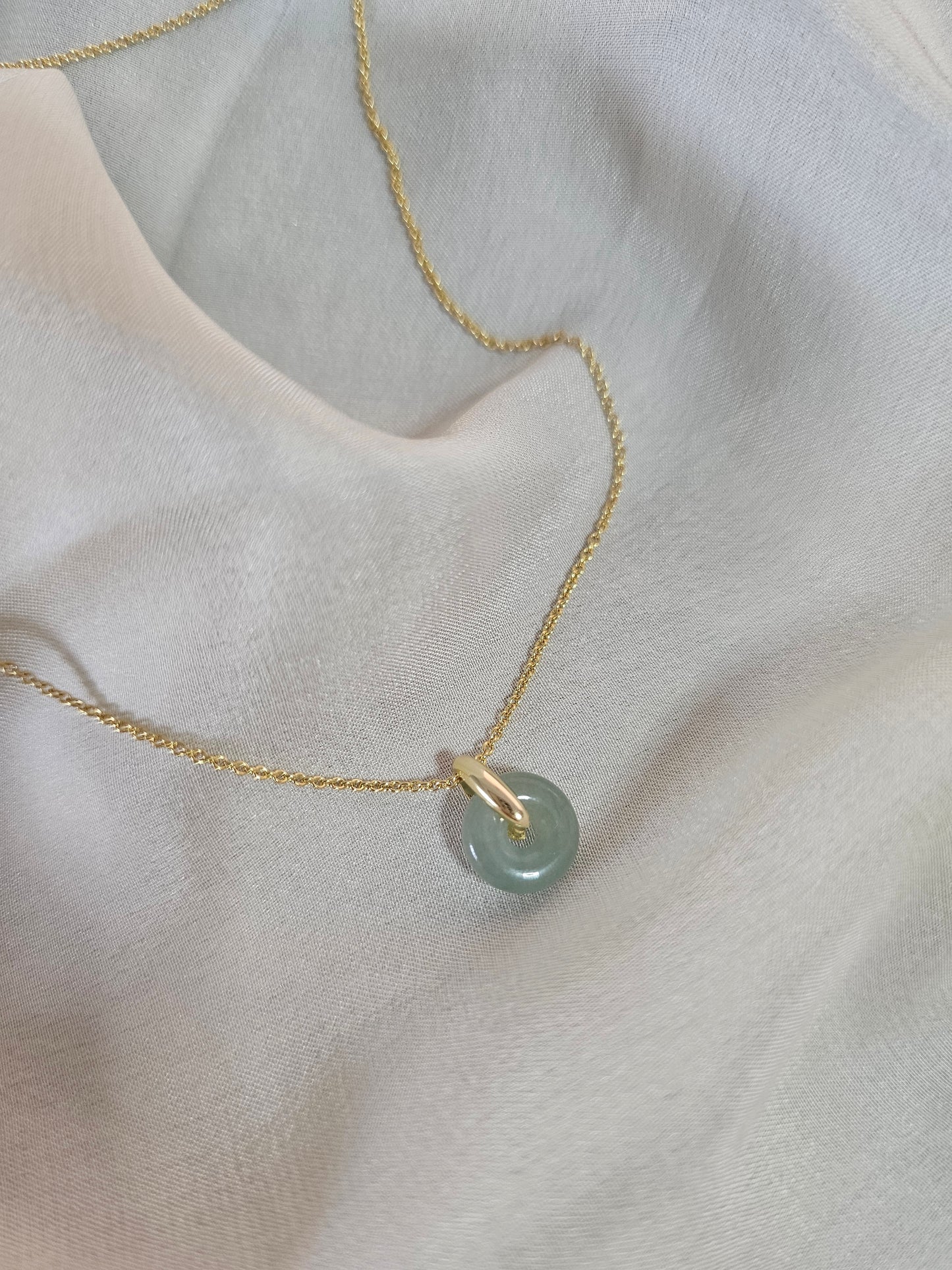 minimalistic modern simple green white jadeite donut ping an kou jade 14K gold vermeil pendant