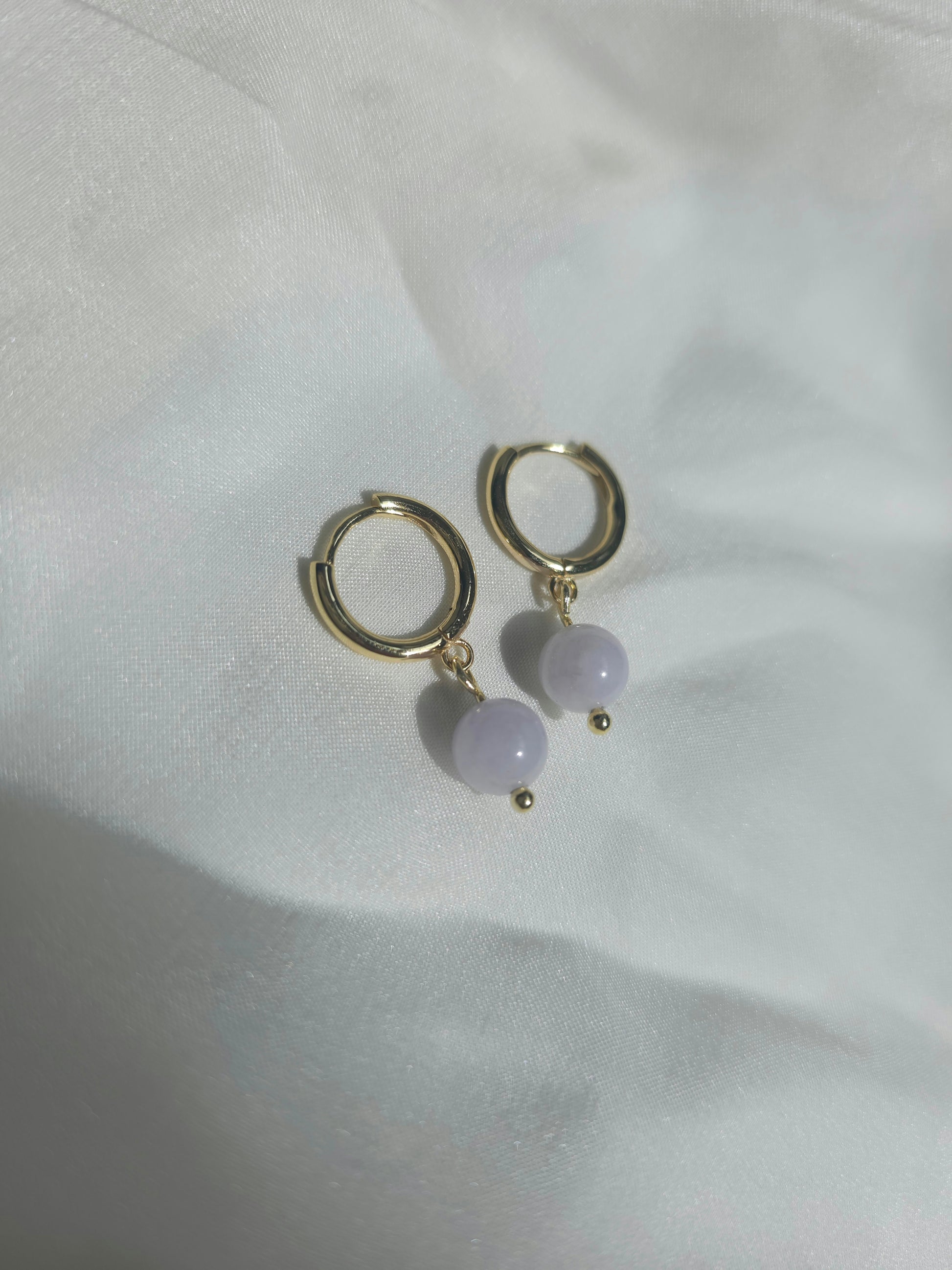 authentic minimalistic modern simple lavender purple jadeite jade sterling silver 14K gold vermeil huggie earrings