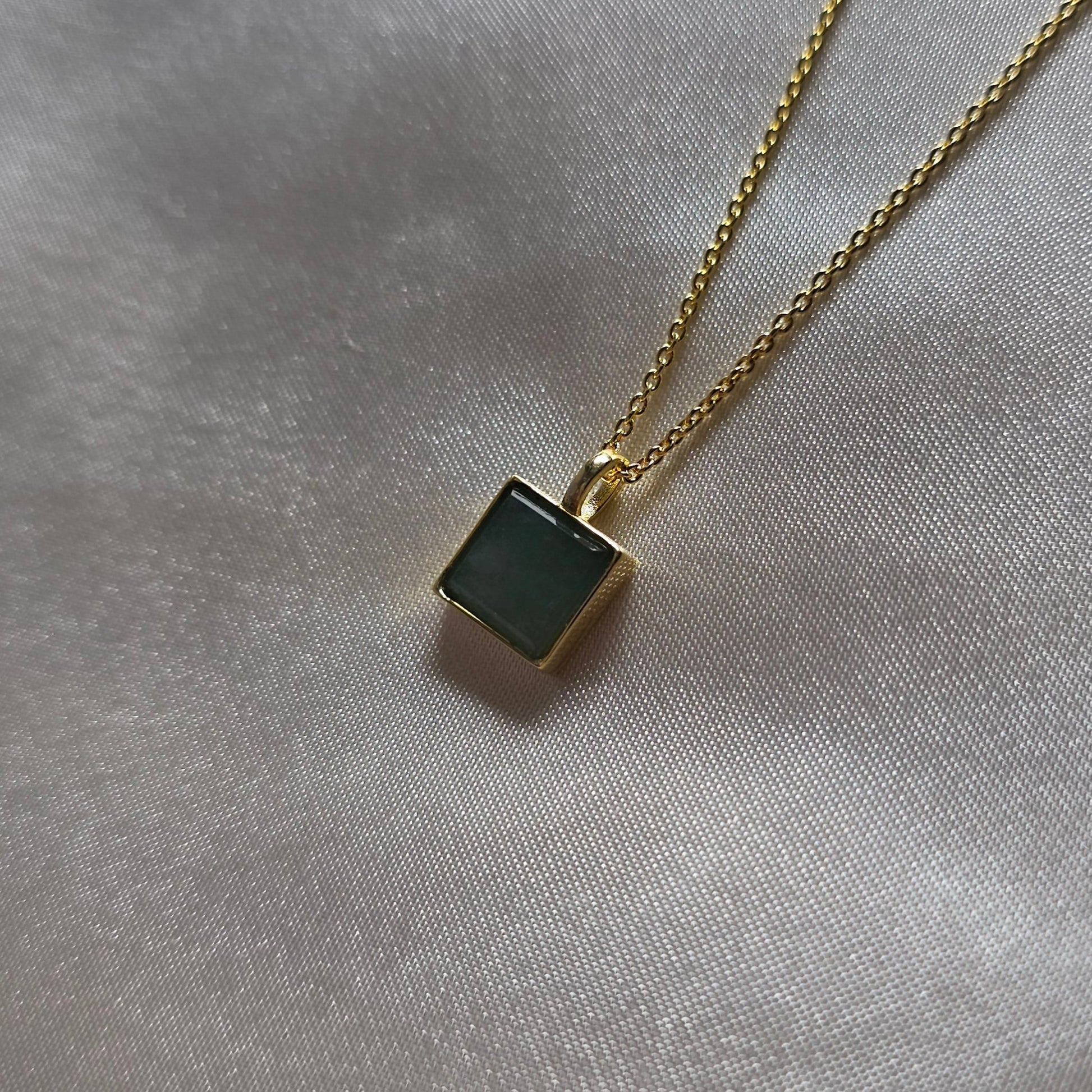 minimalistic modern simple green square shaped jadeite jade 14K gold vermeil pendant