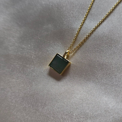 minimalistic modern simple green square shaped jadeite jade 14K gold vermeil pendant